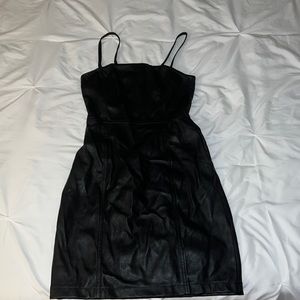 Short black leather dress
